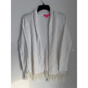 Lilly Pulitzer Tatum Long W/ Fringe Cardigan Boho Chic Preppy Sweater